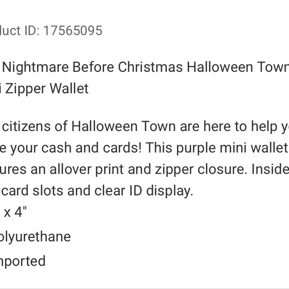 NWT! Disney Nightmare Before Christmas Halloweentown Mini Zip Wallet. - Picture 6 of 6